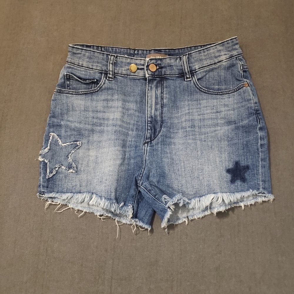 DL1961 Cecilia Classic Short‎ Womens 28 Blue Star Embroidered Frayed Hem